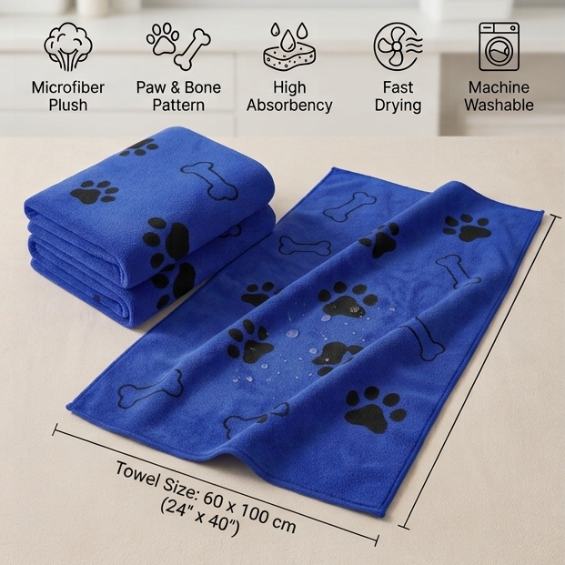 Microfiber Dog & Cat Drying Towel–Super Absorbent Quick Dry Bath Towel