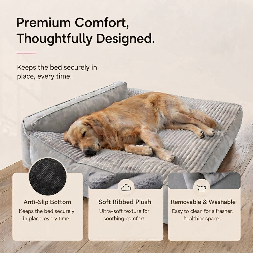 Large Calming Orthopedic Pet Bed for Dogs & Cat - Washable Quilted Cushion Pad