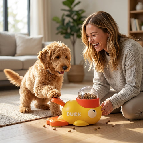 2-in-1 Interactive Duck Dog Toy Treat Dispenser Slow Feeder Training