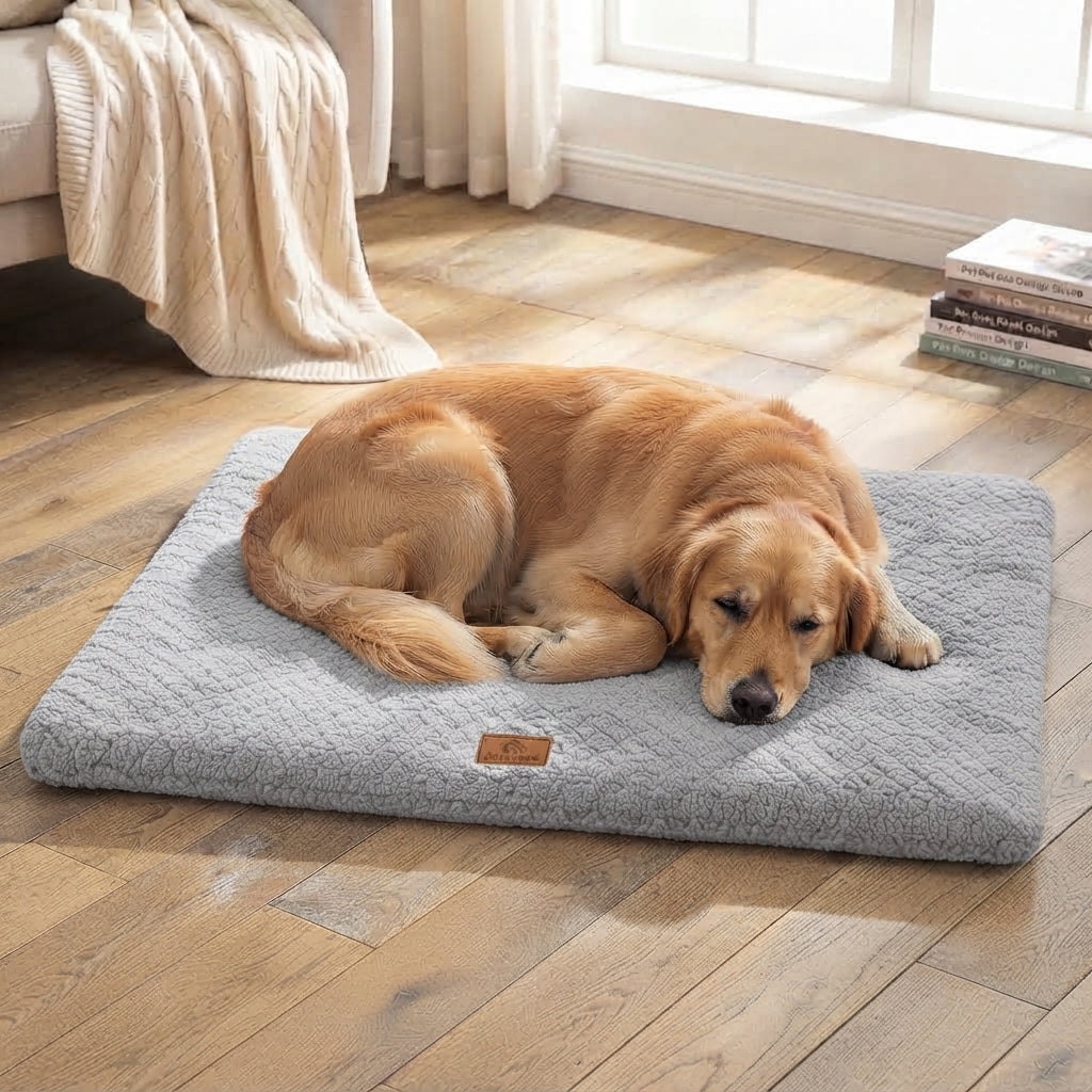 Large Calming Orthopedic Faux Fur Dog Bed – Soft Plush Washable Bed for Dogs & Cats