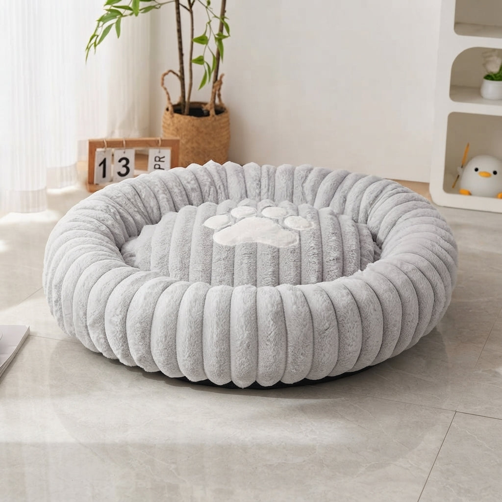 Large Orthopedic Non-Slip Dog Bed - Winter Warm Faux Fur Round Pet Bed with Raised Edges