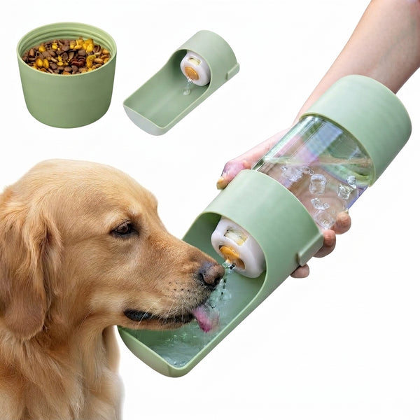 Portable Dog & Cat Water Bottle with Food/Water Storage - Feeder Bowl