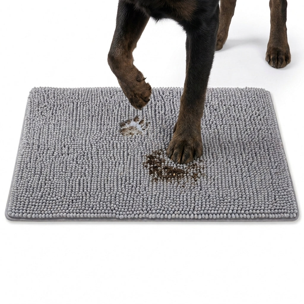 Dog Door Mat - Washable Absorbent Microfiber Mat for Muddy Paws, Grey