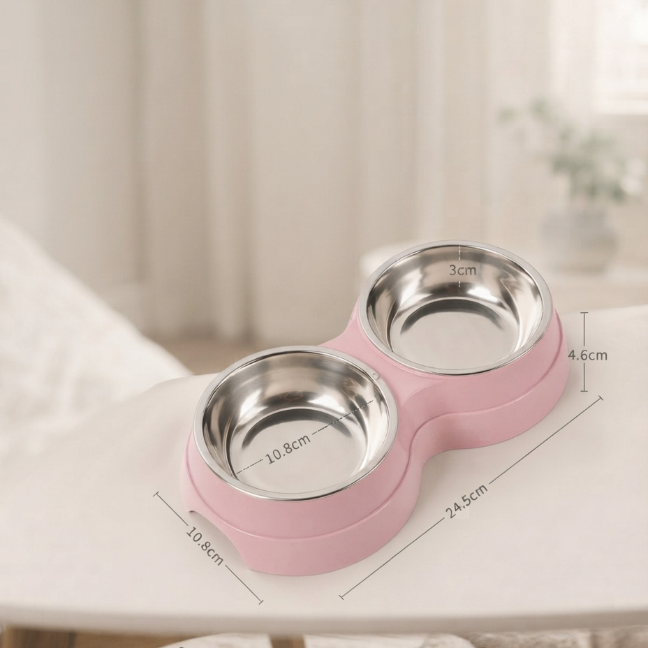 Double Pet Feeding Bowl – Stainless Steel Non Slip Food & Water Bowls