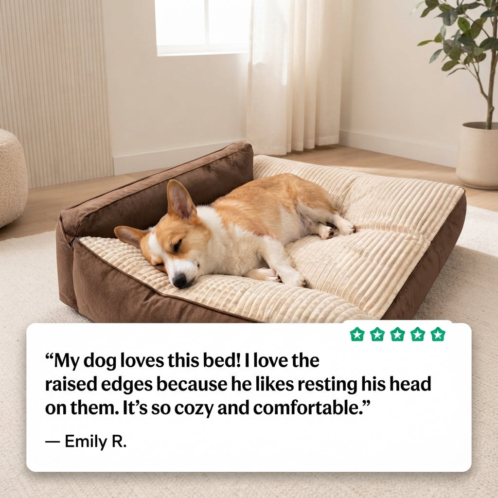 Large Calming Orthopedic Pet Bed for Dogs & Cat - Washable Quilted Cushion Pad