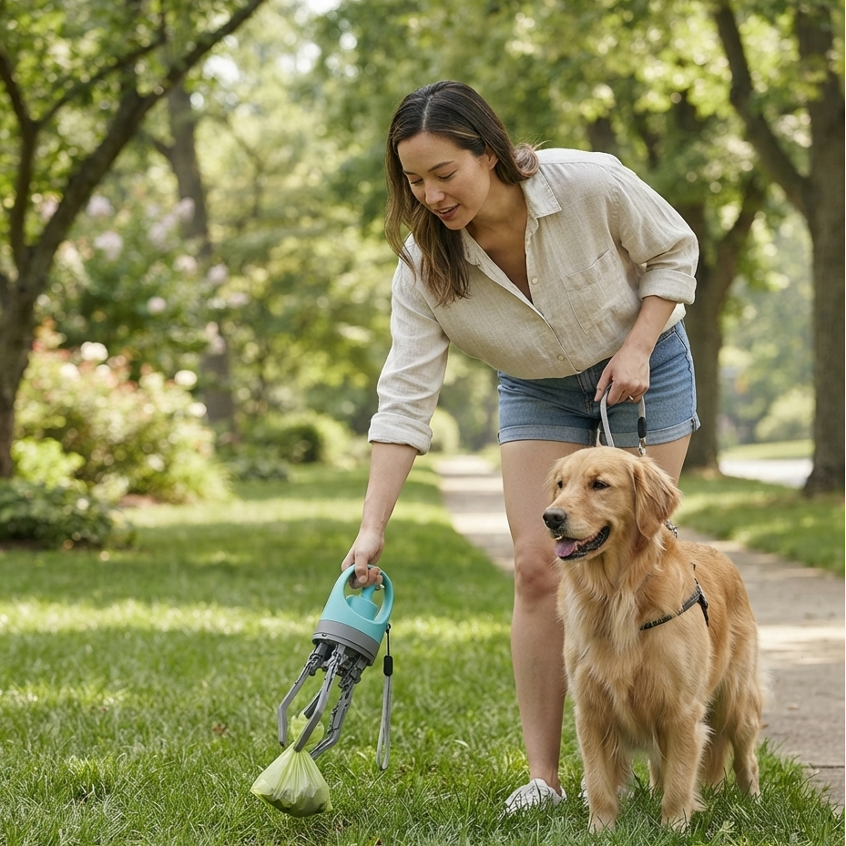 Portable Dog Pooper Scooper – One-Handed Pet Waste Picker & Bag Holder