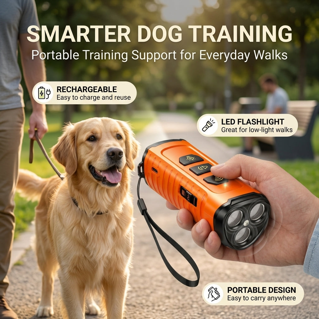 Rechargeable Ultrasonic Dog Training Device with LED Flashlight Tool