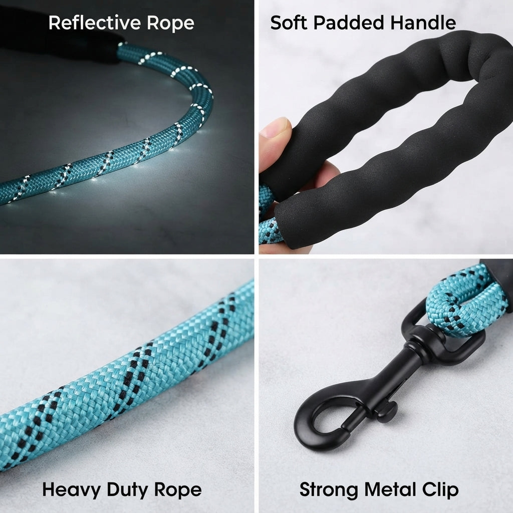 Reflective Dog Leash - Padded Handle - Heavy Duty Rope For Strong Dogs