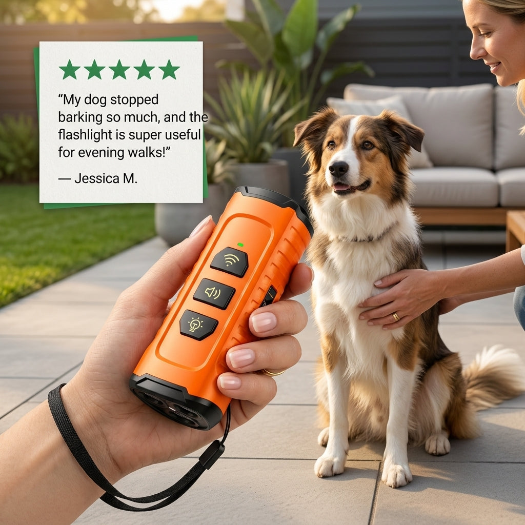 Rechargeable Ultrasonic Dog Training Device with LED Flashlight Tool