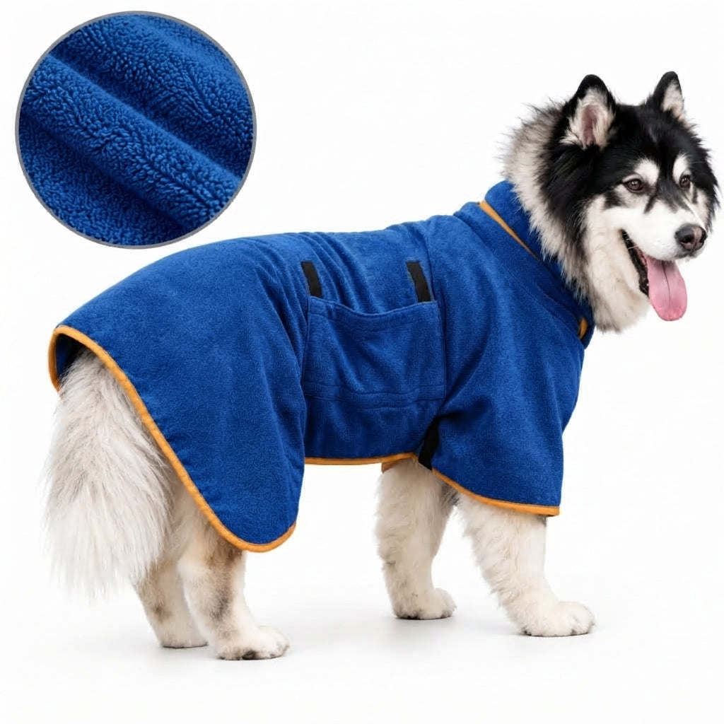 Quick Dry Dog Bathrobe Towel – Absorbent Microfiber Pet Drying Robe