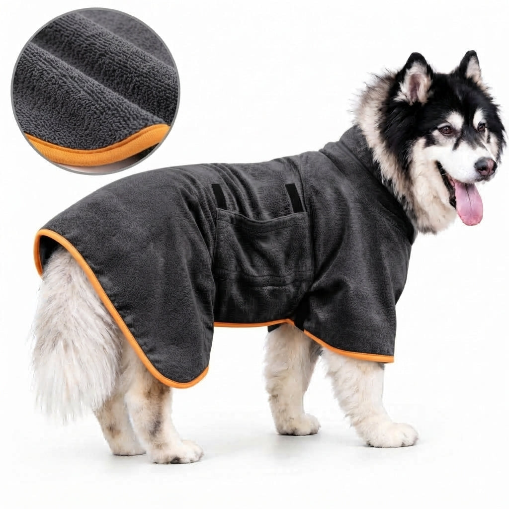 Quick Dry Dog Bathrobe Towel – Absorbent Microfiber Pet Drying Robe