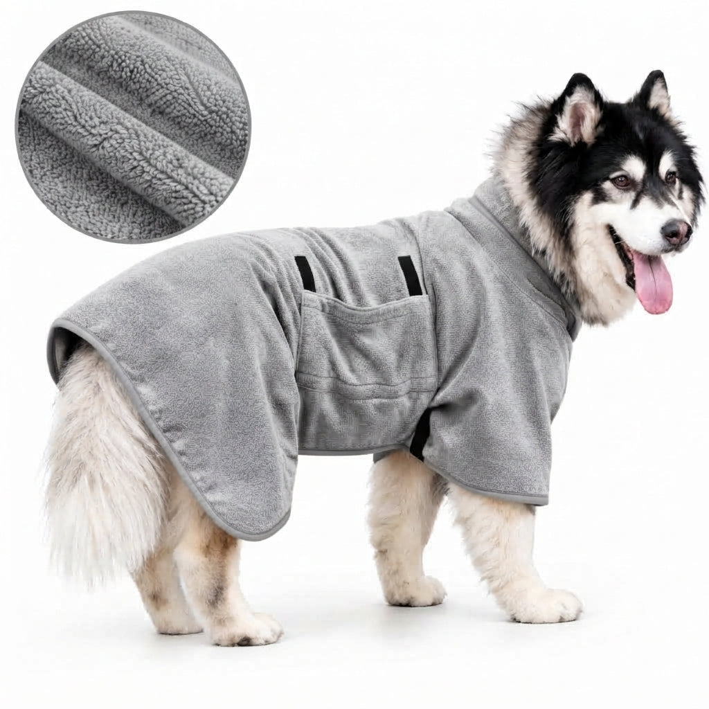 Quick Dry Dog Bathrobe Towel – Absorbent Microfiber Pet Drying Robe