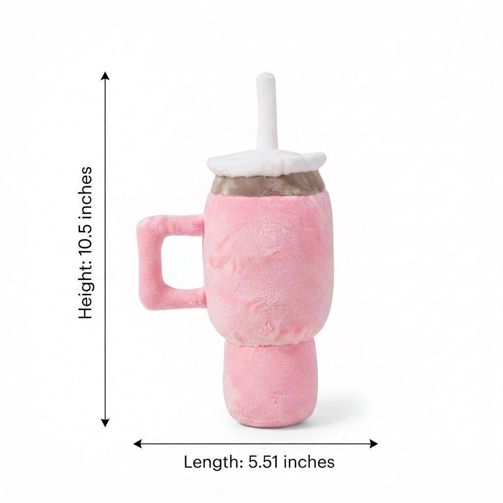 Cute Mug-Shaped Dog Chew Toy for Puppies, Squeaky Plush Toy, Pink & Blue
