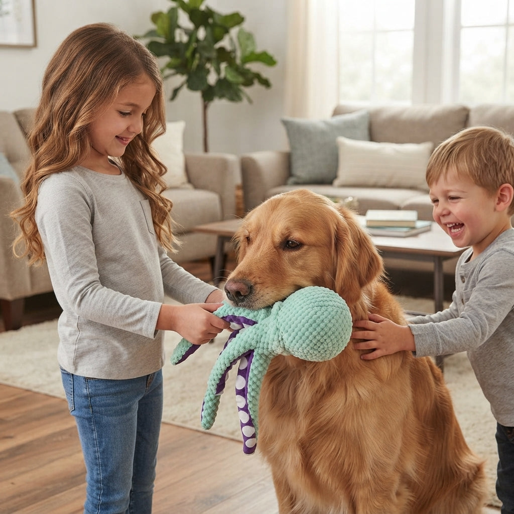 Interactive Plush Octopus Dog Toy - Squeaky Durable Chew Toy for Dogs