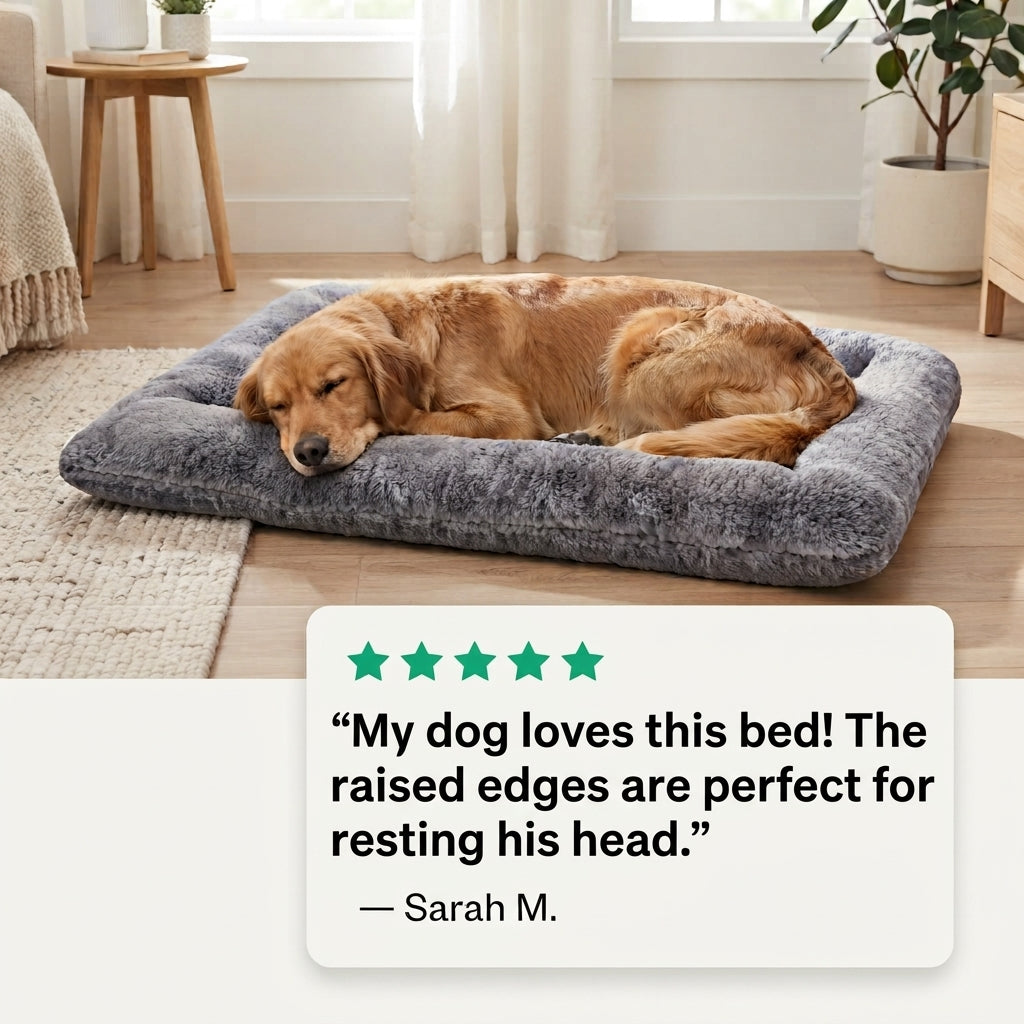 Plush Orthopedic Dog Bed – Soft Fluffy Calming Non Slip Mat for Dogs