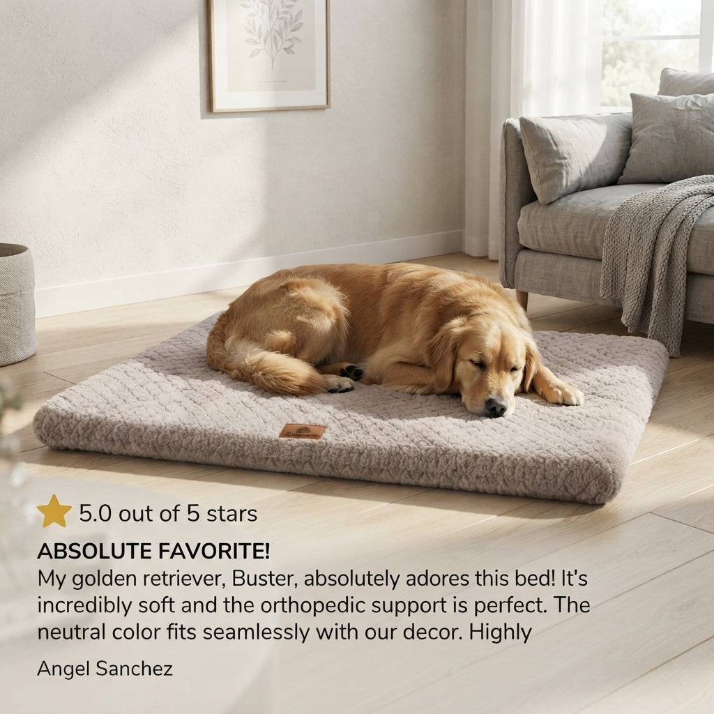 Large Calming Orthopedic Faux Fur Dog Bed – Soft Plush Washable Bed for Dogs & Cats