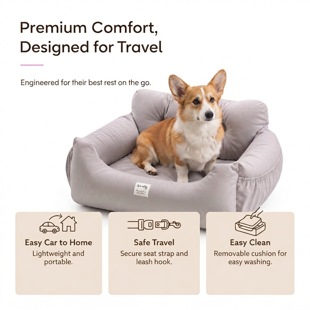 Dog Car Seat Bed, Portable Pet Booster Seat for Small Dogs & Cats Ride
