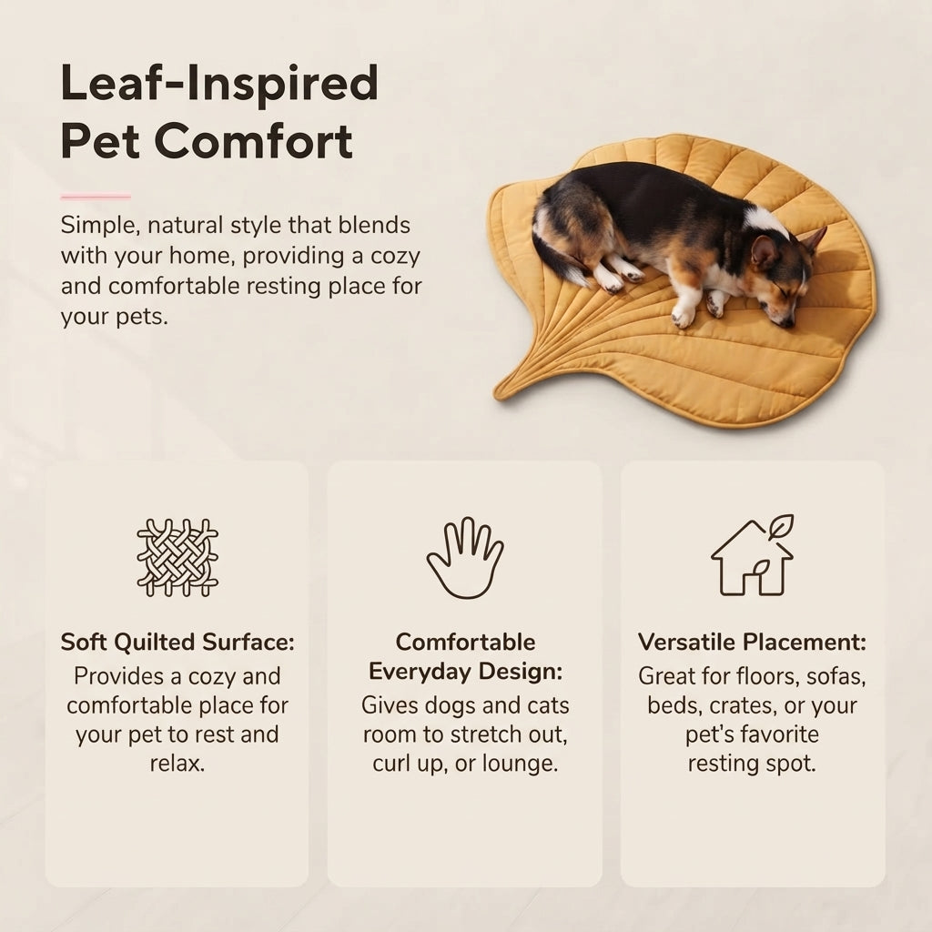 Leaf Pet Mat for Dogs & Cats - Quilted Washable Floor Bed Sofa Mat