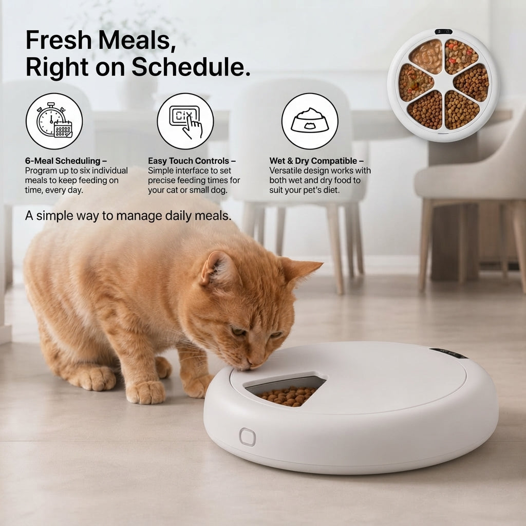 Automatic Pet Feeder for Cats & Dogs - 6 Meal Food Dispenser Timer