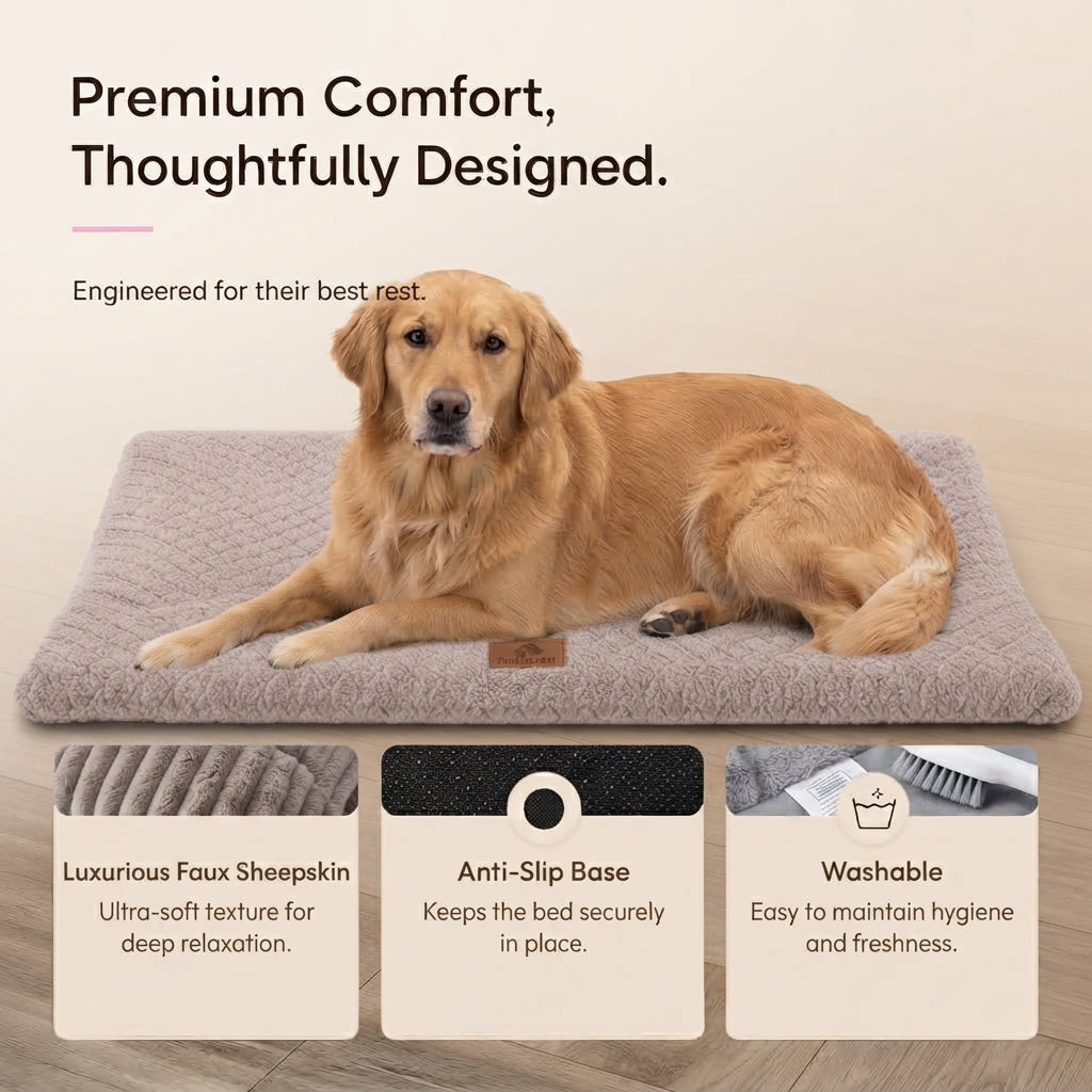 Large Calming Orthopedic Faux Fur Dog Bed – Soft Plush Washable Bed for Dogs & Cats