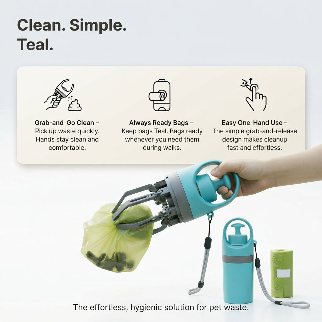 Portable Dog Pooper Scooper – One-Handed Pet Waste Picker & Bag Holder